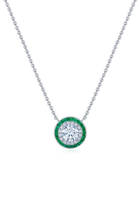 Diamond & Emerald Halo Pendant Necklace