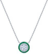 Kwiat Diamond & Emerald Halo Pendant Necklace