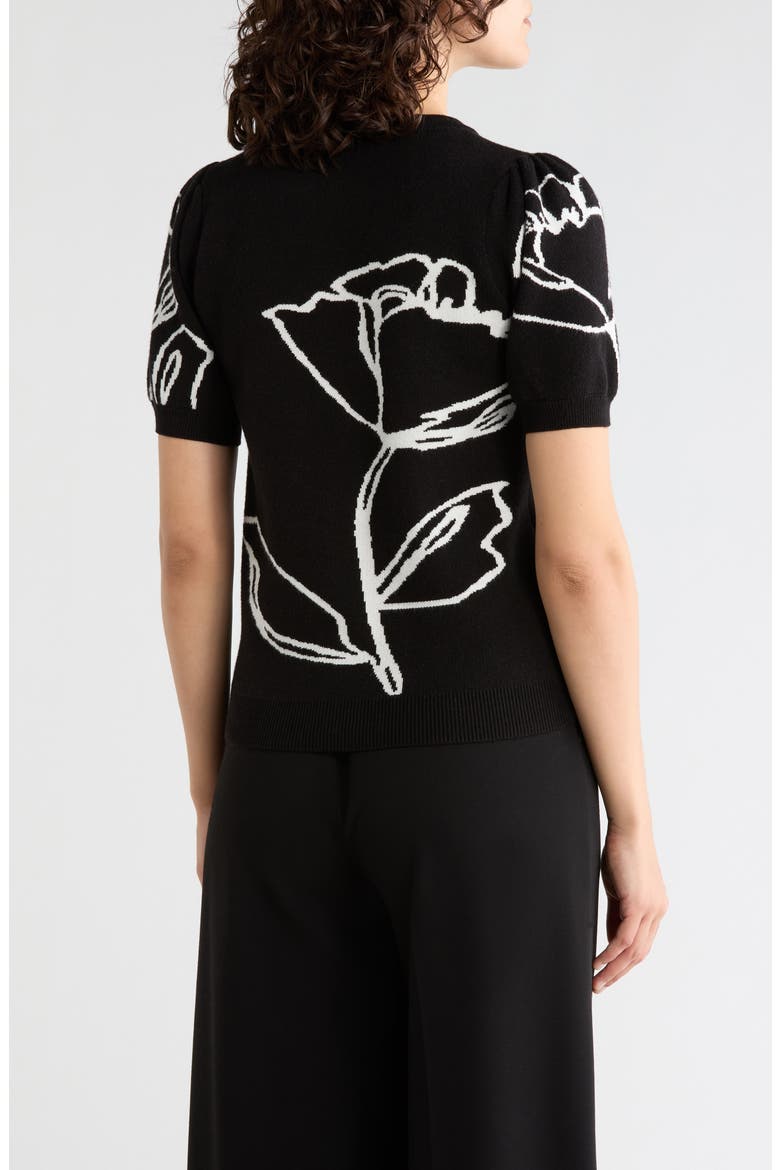 Intarsia Puff Sleeve Sweater, Alternate, color, BLACK / WHITE