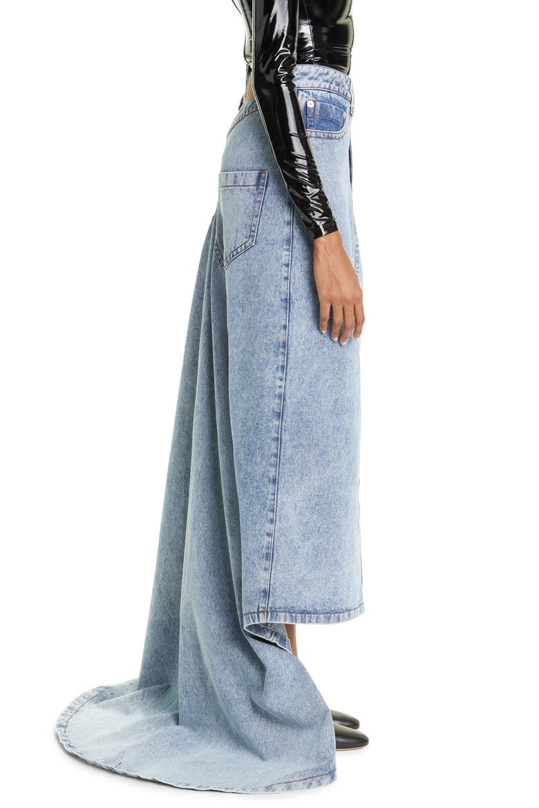 Denim Maxi Skirt with Train, Alternate, color, BLUE