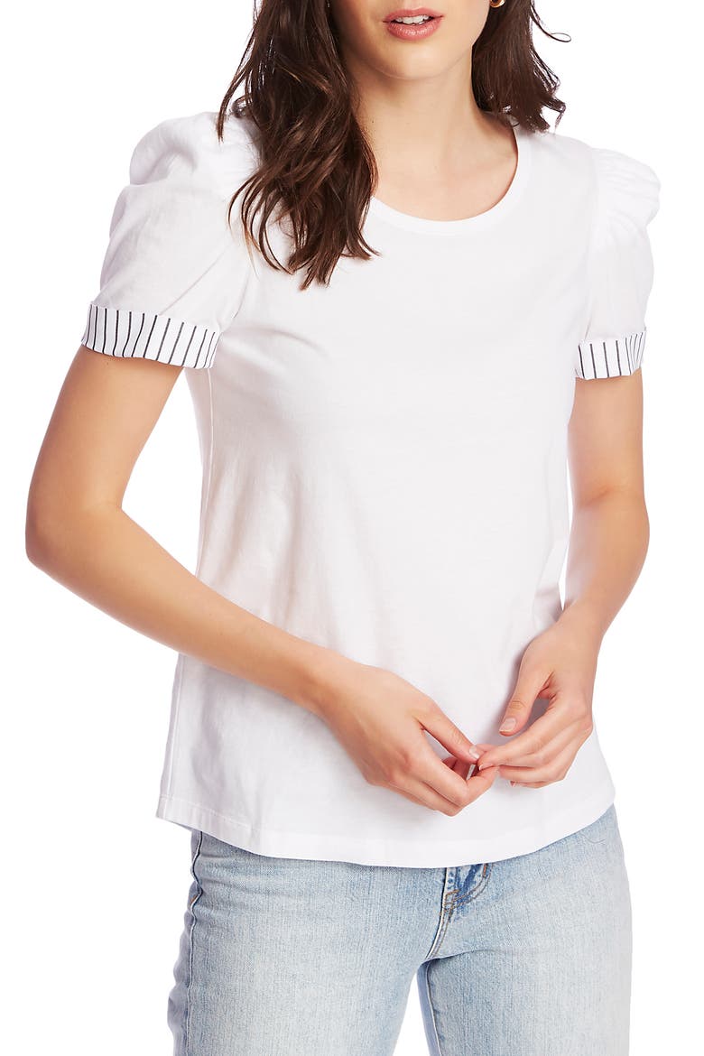 Puff Sleeve Tee with Contrast Cuffs, Main, color, ULTRA WHITE