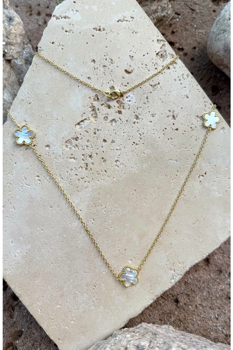 Mother-of-Pearl Clover Station Chain Long Necklace, Alternate, color, WHITE