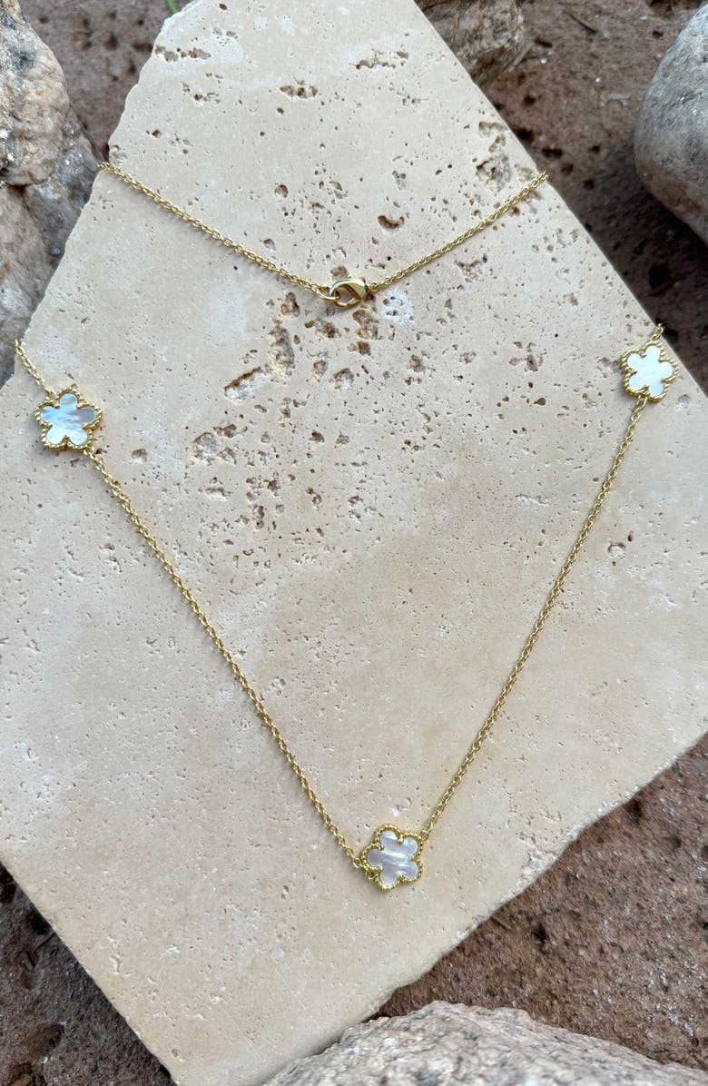 Adornia Mother-of-Pearl Clover Station Chain Long Necklace, Alternate, color, White