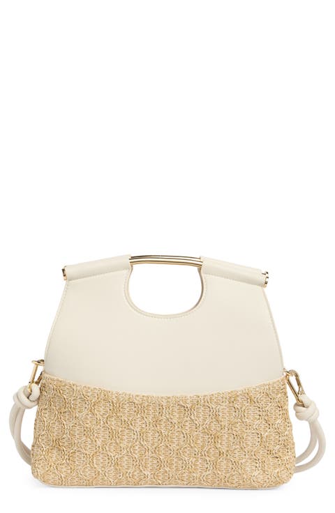 Foldover Raffia Handbag