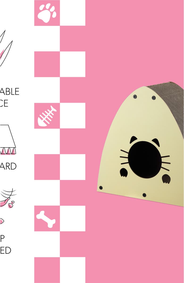 The Licker Store Koko 19" Modern Cardboard Triangle Cat Cave Scratcher with Catnip, Alternate, color, Almond