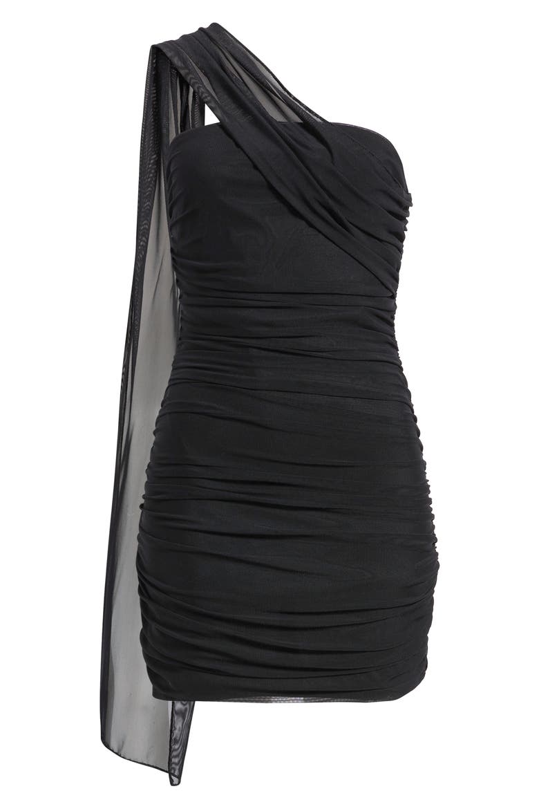 Ruched Drape One-Shoulder Minidress, Alternate, color, BLACK