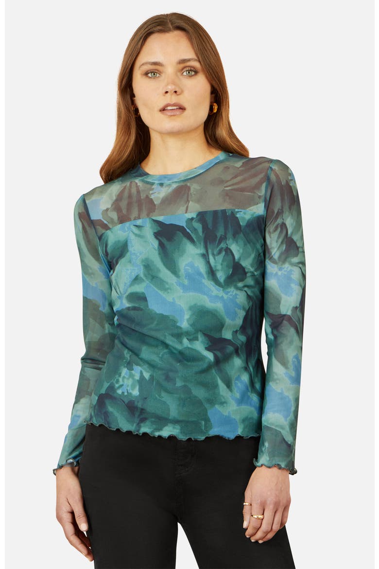 Long Sleeve Floral Mesh Top, Main, color, Green