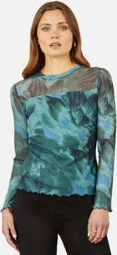 Yumi Long Sleeve Floral Mesh Top