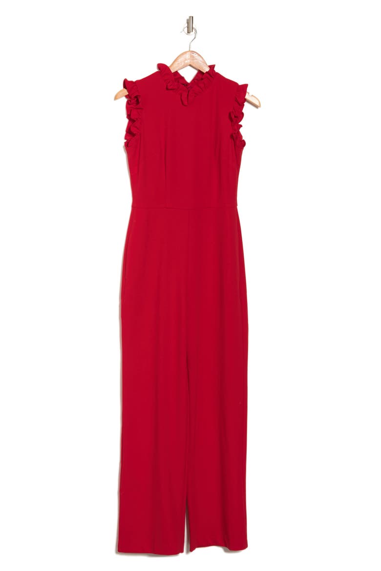 Ruffle Sleeveless Jumpsuit, Alternate, color, RACING RED