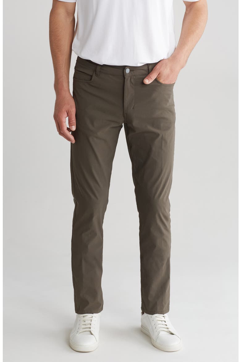 Flat Front Slim Leg Performance Hybrid Pants, Main, color, DARK MOSS