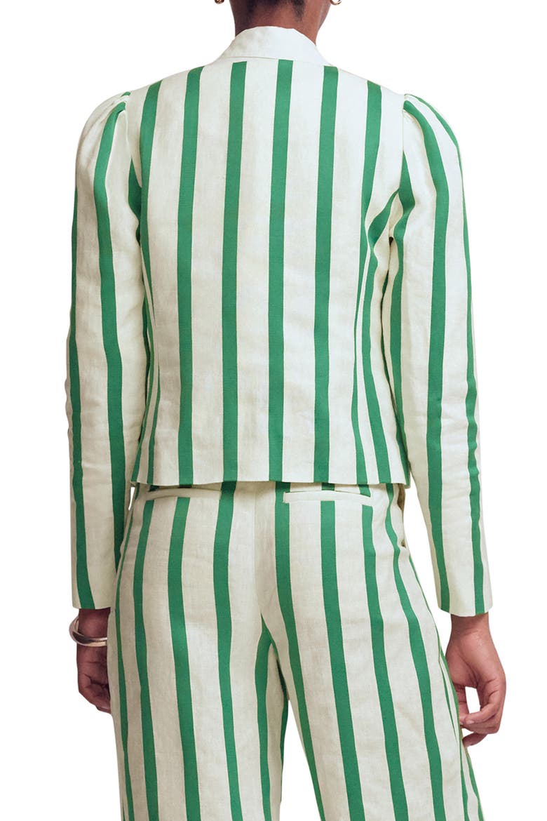 Salisbury Stripe Puff Sleeve Linen & Cotton Jacket, Alternate, color, IVORY, FRESH GREEN STRIPE