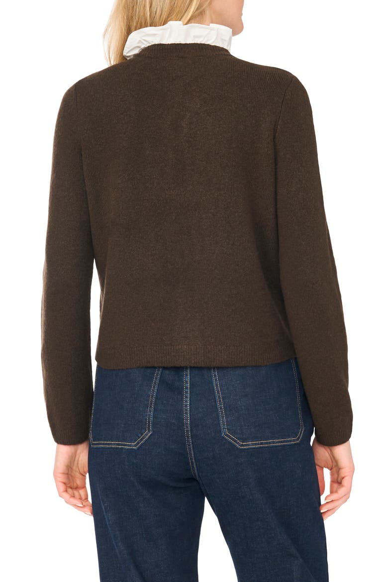 Ruffle Trim Cardigan, Alternate, color, CHOCOLATE
