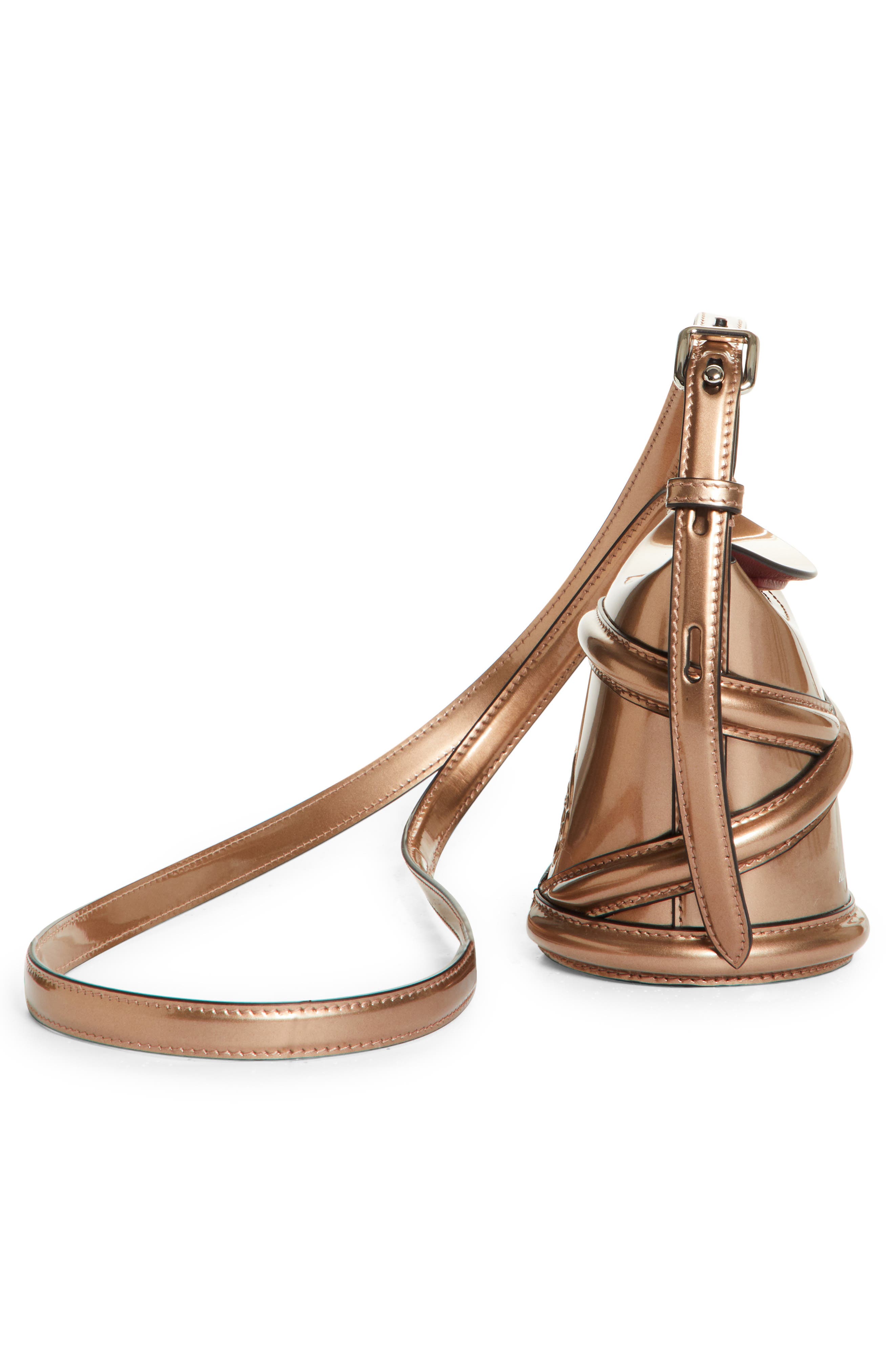 Alexander McQueen Micro The Curve Metallic Leather Crossbody Bag, Alternate, color, ROSE GOLD
