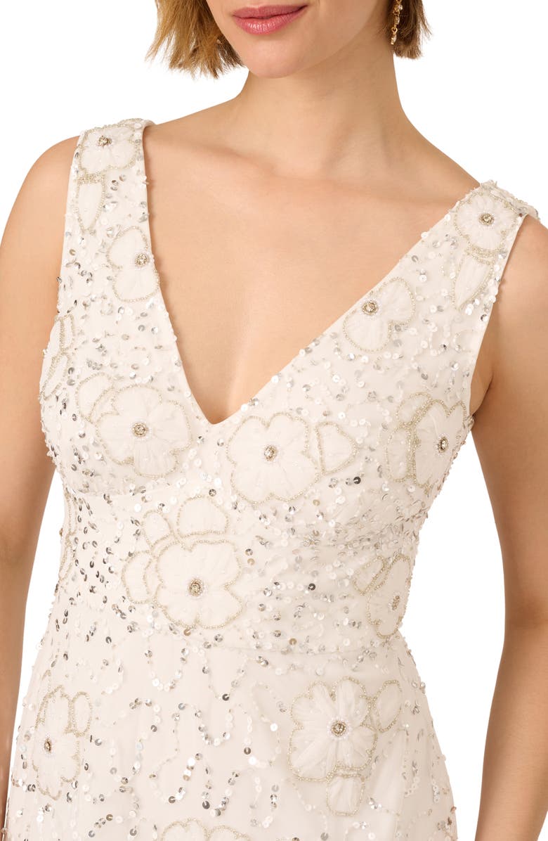 Adrianna Papell Bead & Sequin Tulle Cocktail Dress, Alternate, color, Ivory