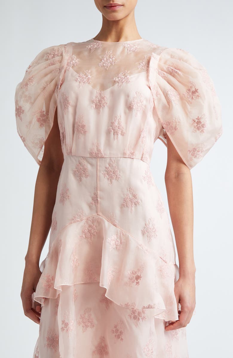 Erdem Illusion Neck Silk Organza Peplum Midi Dress, Alternate, color, 