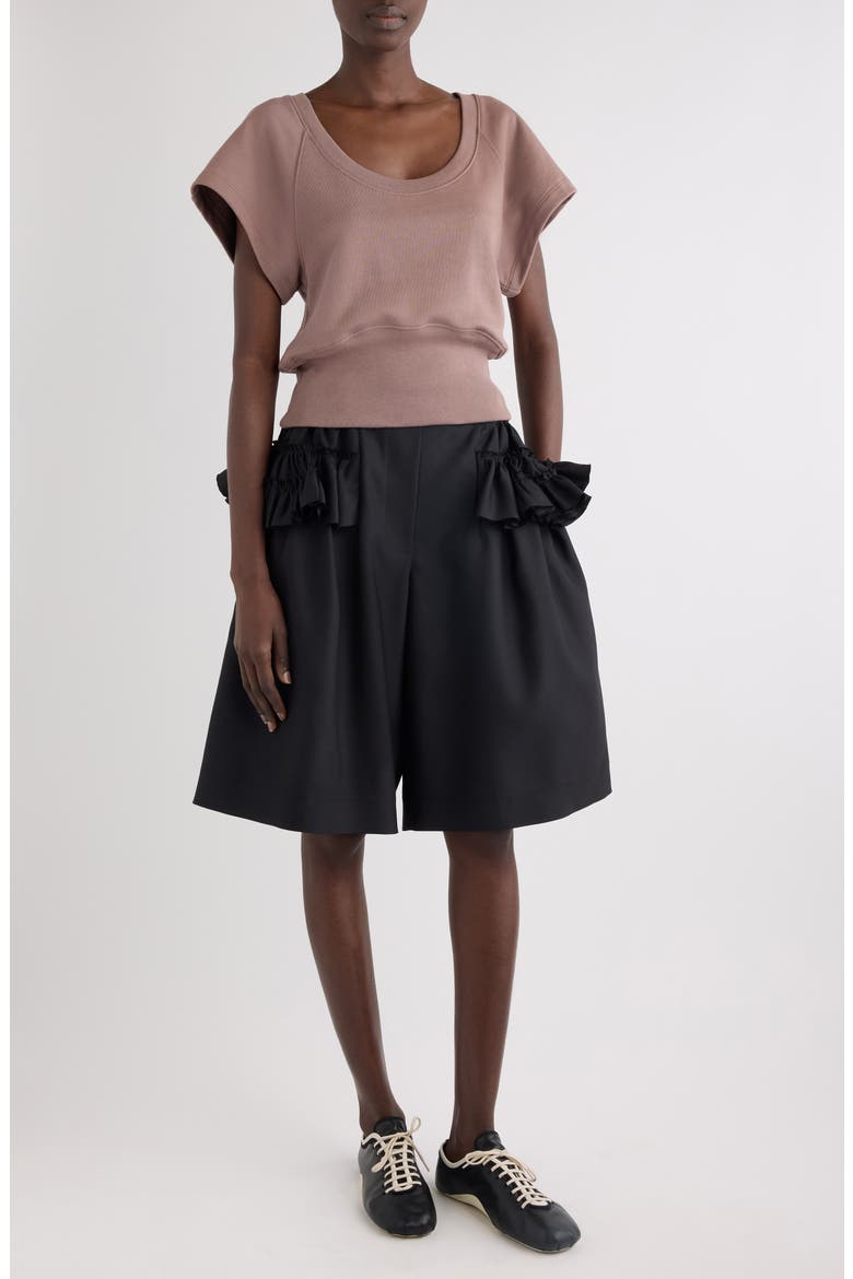 Pacuna Rounded Wool & Silk Shorts, Alternate, color, BLACK