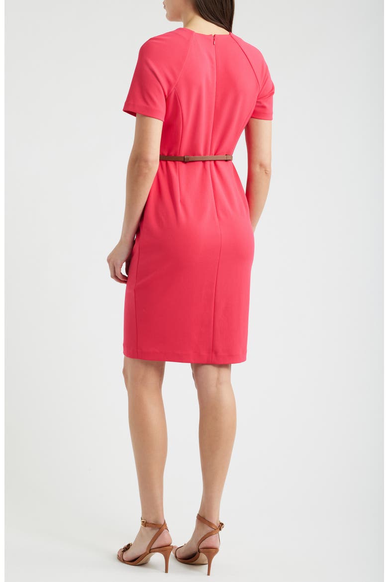 Keyhole Belted Sheath Dress, Alternate, color, GRENADINE