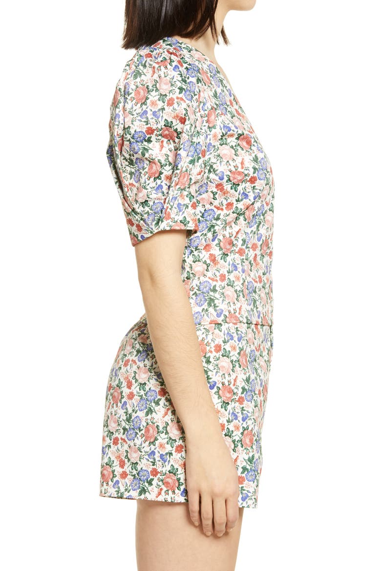 Floral Print V-Neck Top, Alternate, color, IVORY MULTI