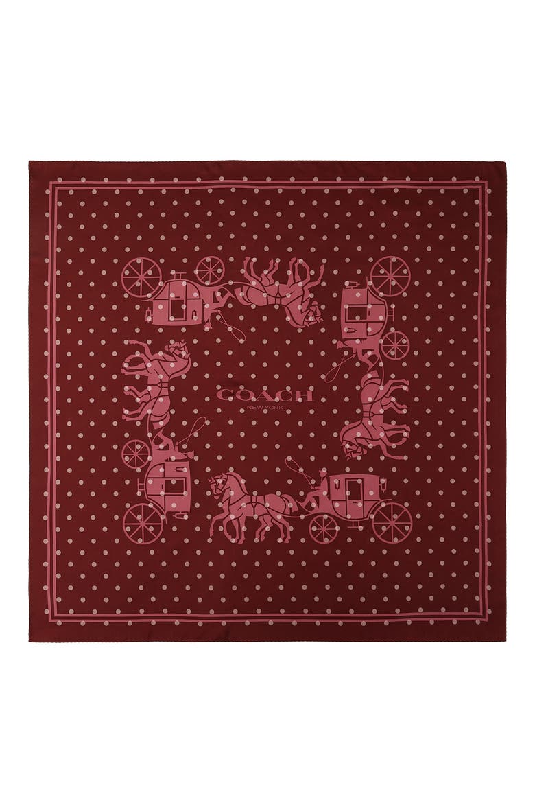 Horse & Carriage Polka Dot Silk Square Scarf, Alternate, color, MERLOT