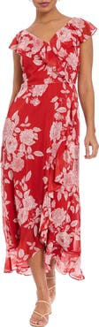 London Times Ruffle Wrap Maxi Dress