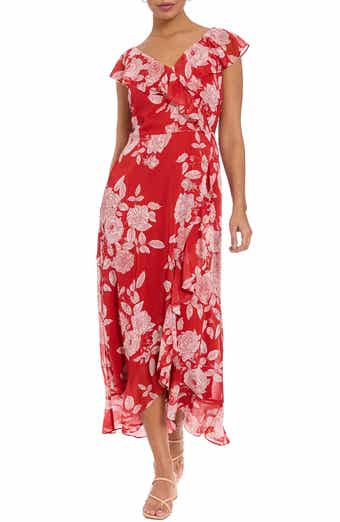London Times Ruffle Wrap Maxi Dress