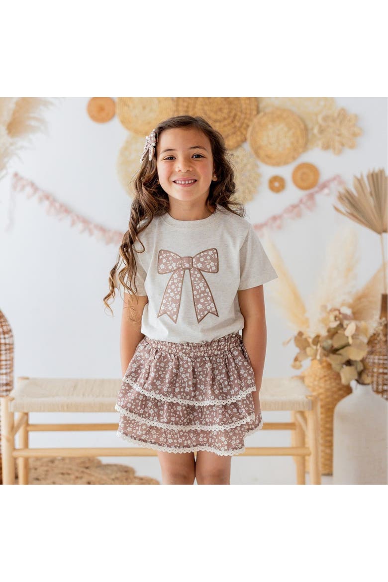 Mocha Floral Bow Patch Short Sleeve T-Shirt, Alternate, color, Natural Heather