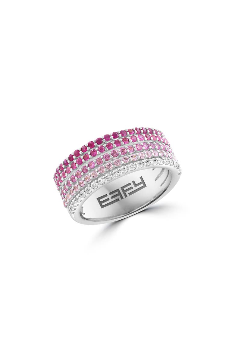 Sterling Silver Pavé Pink Sapphire, Rhodolite & White Zircon Band Ring, Main, color, PINK