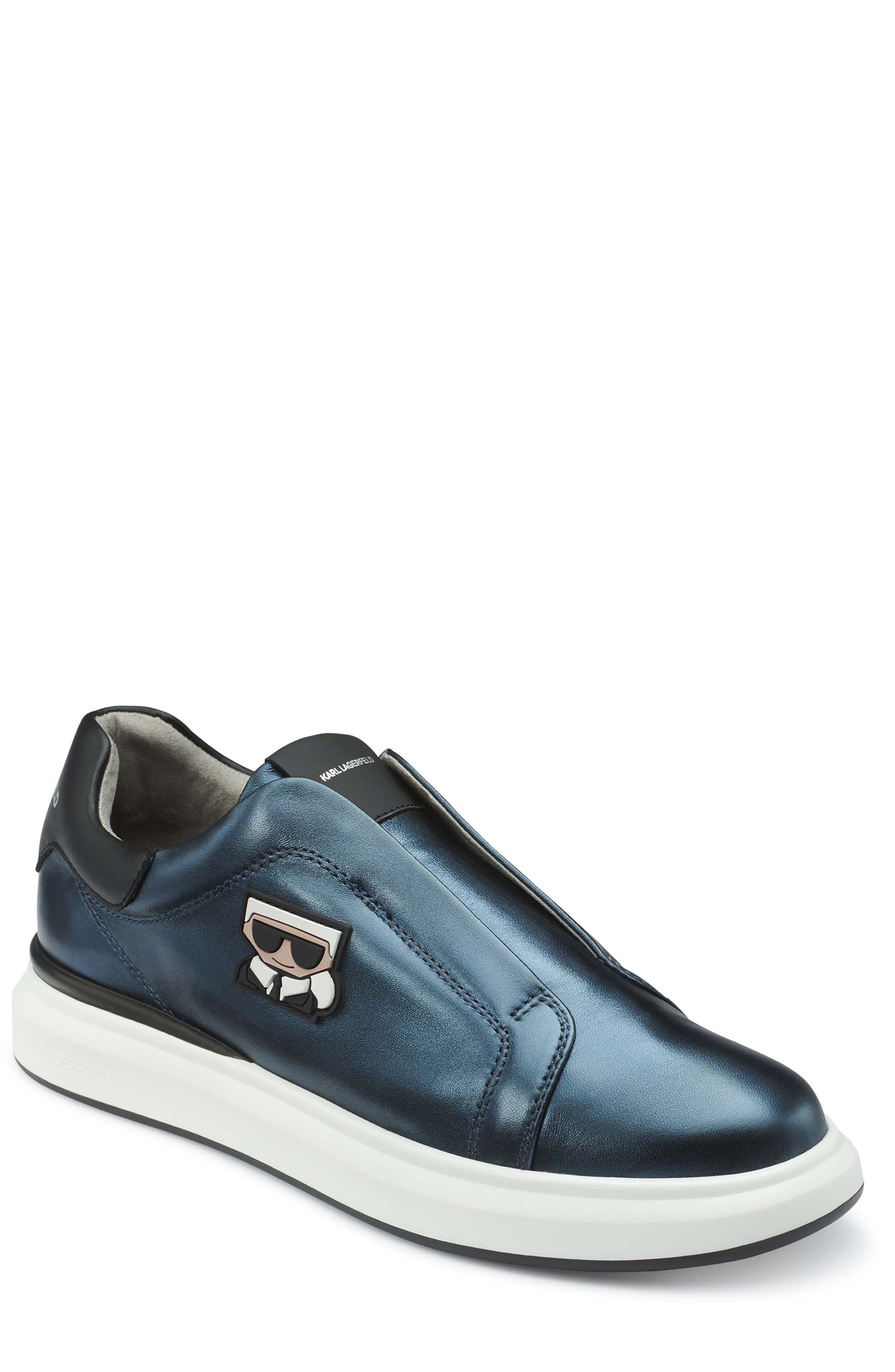 KARL LAGERFELD PARIS Flat Head Karl Laceless Sneaker, Main, color, 