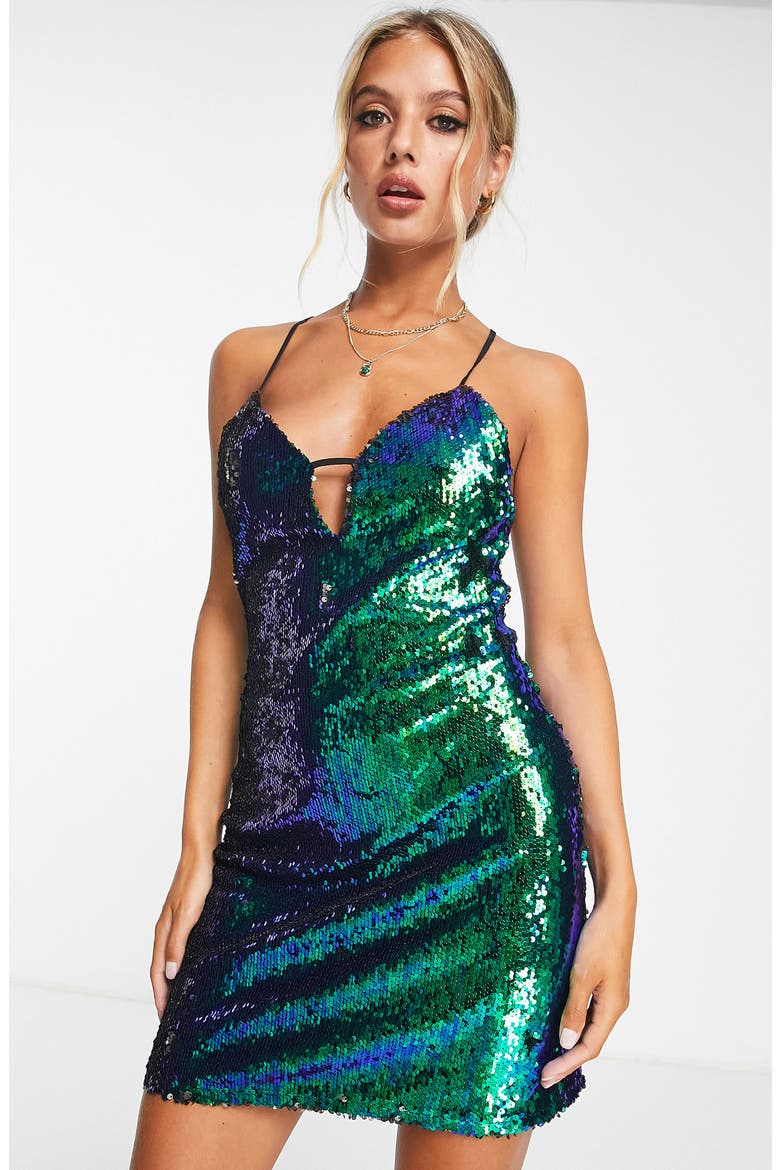 Iridescent Sequin Mini Slipdress, Alternate, color, MID BLUE