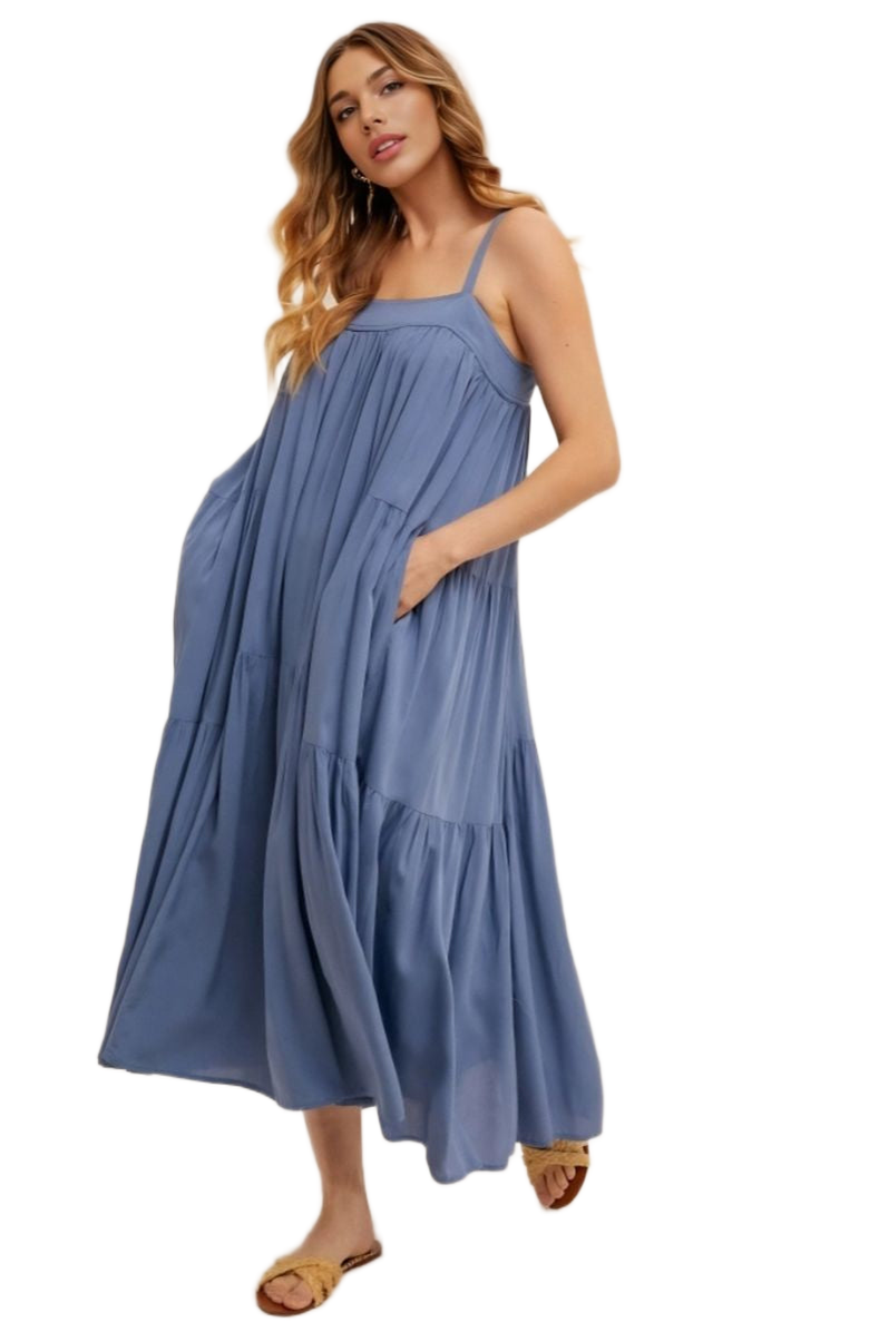 Knit and Lounge Tiered Flowy Pocket Midi Dress, Alternate, color, Light Blue