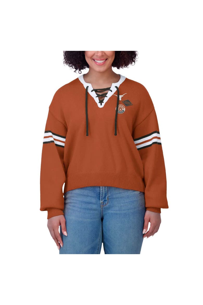 Women's WEAR by Erin Andrews Texas Orange Texas Longhorns Lace-Up Pullover Sweater, Alternate, color, Burnt Orange
