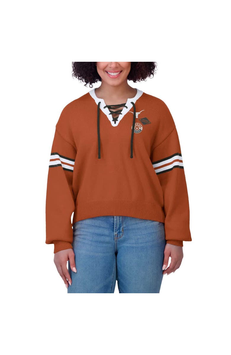 WEAR by Erin Andrews Women's WEAR by Erin Andrews Texas Orange Texas Longhorns Lace-Up Pullover Sweater, Alternate, color, Burnt Orange