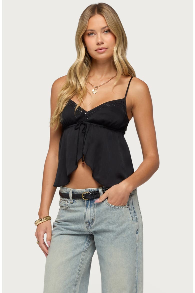Liby Sequin Split Front Babydoll Top, Alternate, color, BLACK