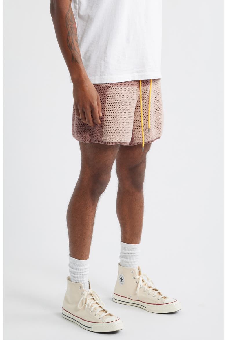 Checker Patchwork Mesh Knit Shorts, Alternate, color, MAUVE