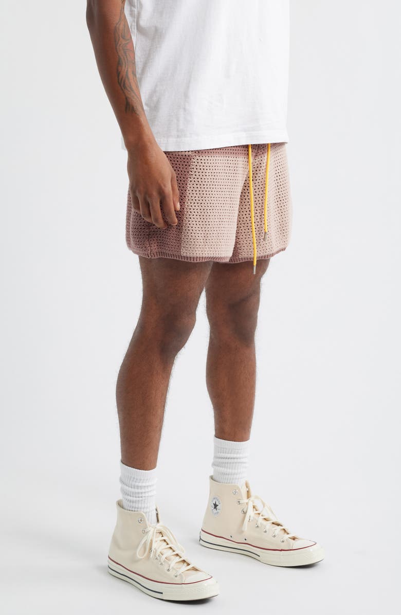 DIET STARTS MONDAY Checker Patchwork Mesh Knit Shorts, Alternate, color, 