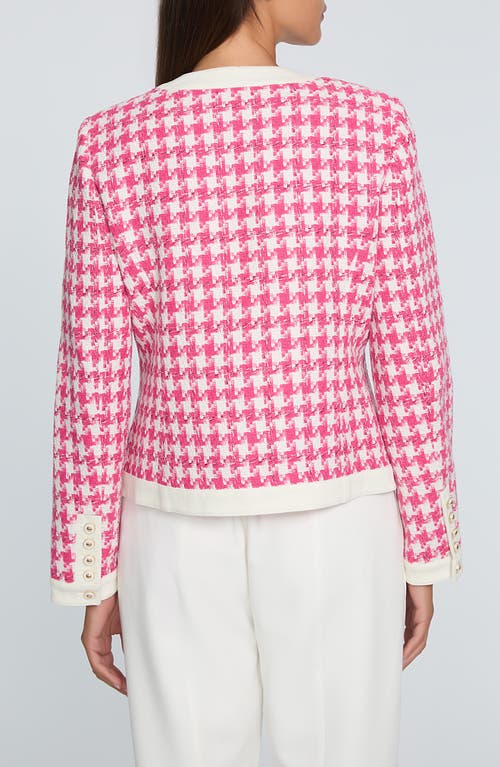 Elie Tahari The Farley Houndstooth Tweed Jacket In Haute Pink And Sky White