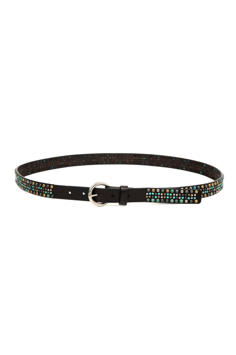 Amazonite Genuine Leather Studded Stitched Detail Belt, Alternate, color, Coffee