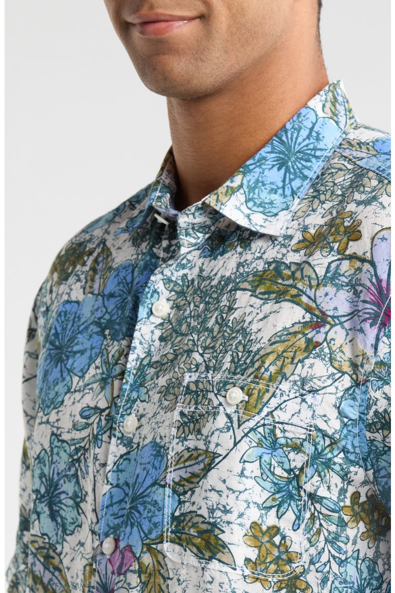 Fresco Blooms Short Sleeve Linen Button-Up Shirt, Alternate, color, CLASSIC LAVENDER