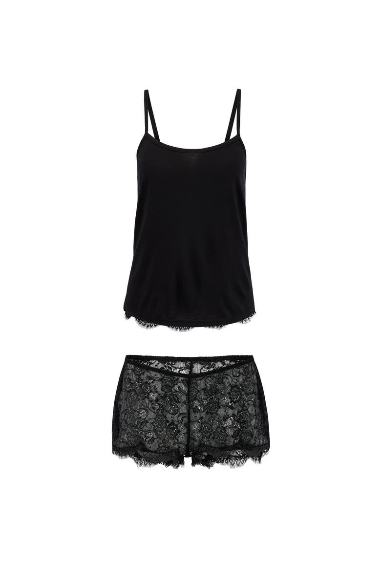 Regin Cami & Shorts Set Lingerie, Alternate, color, Black