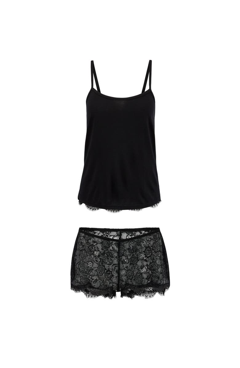Adore Me Regin Cami & Shorts Set Lingerie, Alternate, color, Black