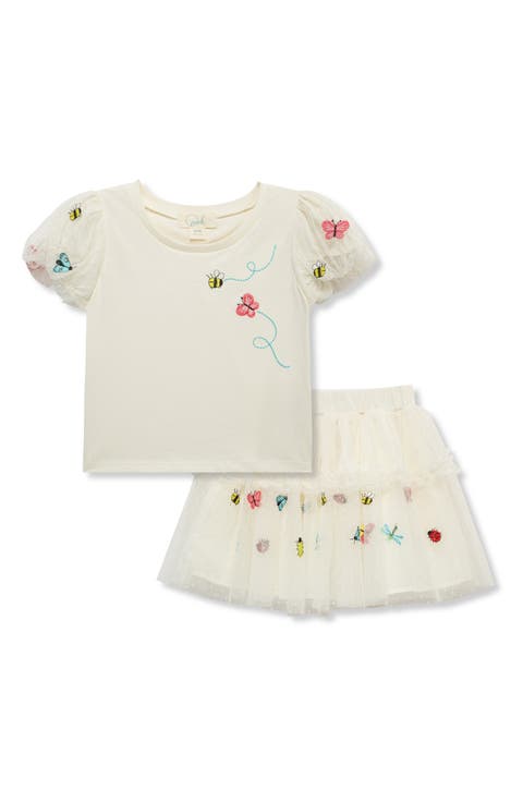 Kids' Bug Embroidered Puff Sleeve Top & Tulle Skirt Set (Toddler, Little Kid & Big Kid)