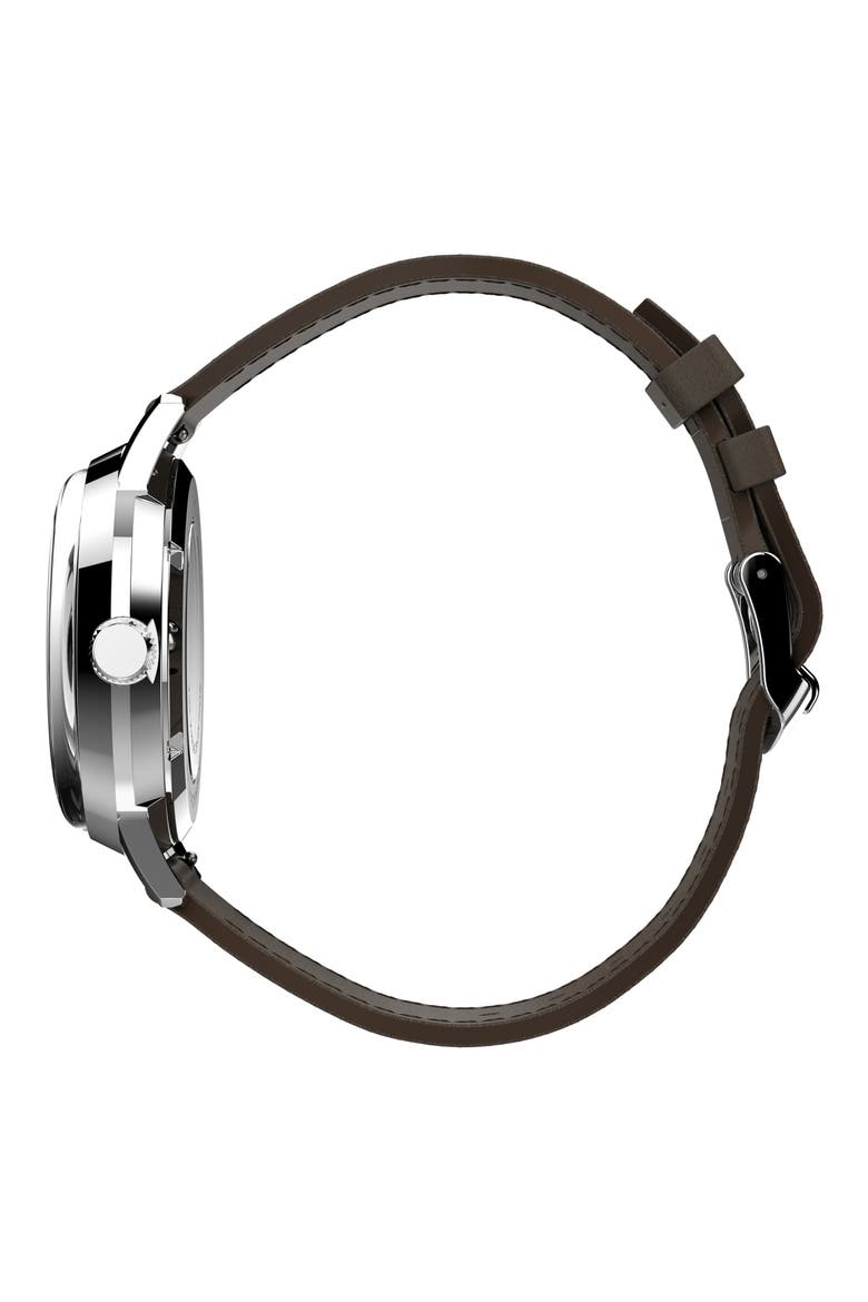 Marlin Automatic Leather Strap Watch, 40mm, Alternate, color, SILVER/ BLUE/ BROWN