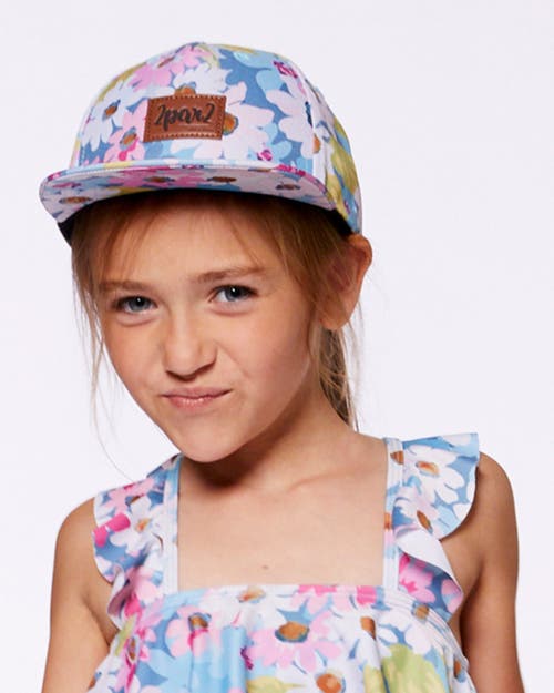 Deux Par Deux Baby Girl's Printed Cap White, Pink, And Green Flowers In White, Pink, And Green Flowers
