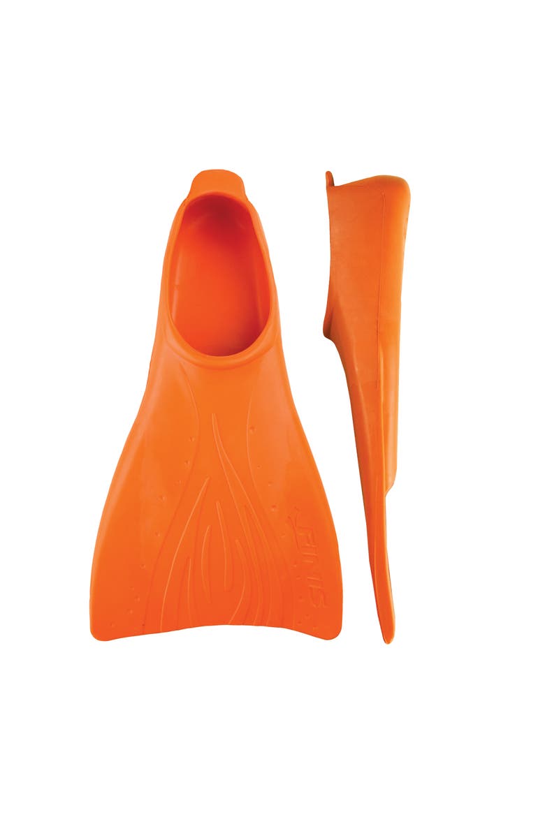 Booster Swim Fins for Kids Floating Rubber Fins Teaches Kick Technique Open Toe Design Comfortable Fit, Main, color, Orange