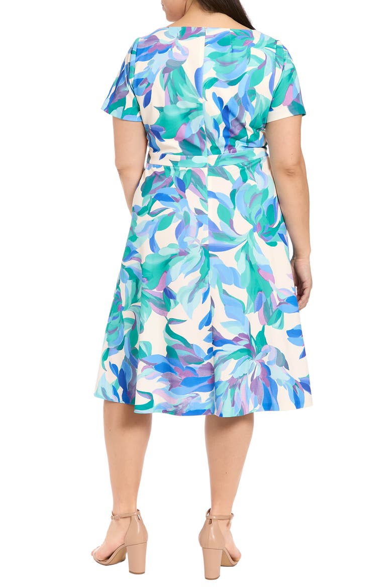 Tie Neck Fit & Flare Midi Dress, Alternate, color, IVORY/ BLUE