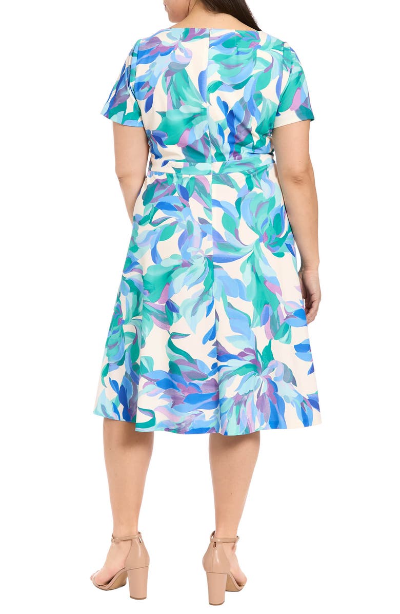 London Times Tie Neck Fit & Flare Midi Dress, Alternate, color, Ivory/ Blue