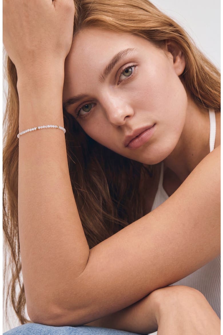 14k Yellow Gold Plated Moonstone Beaded Bracelet, Alternate, color, WHITE/ GOLD