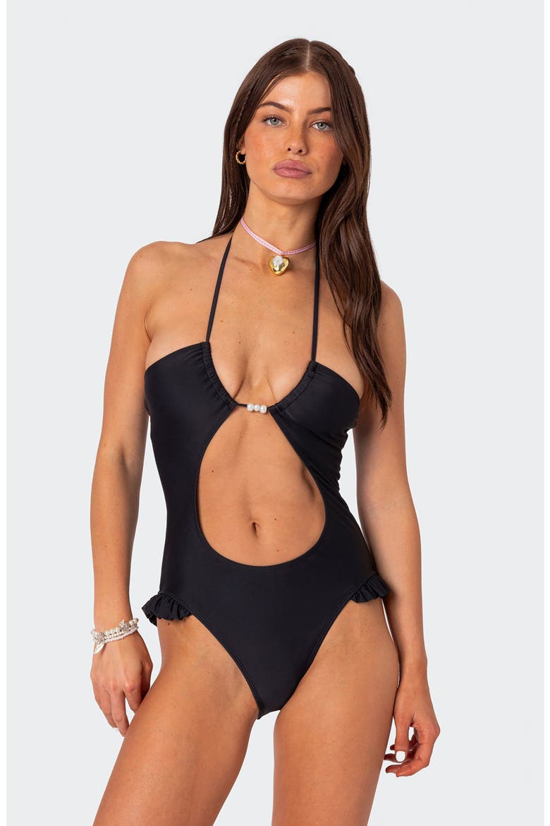 Nea Cutout One-Piece Swimsuit, Alternate, color, BLACK