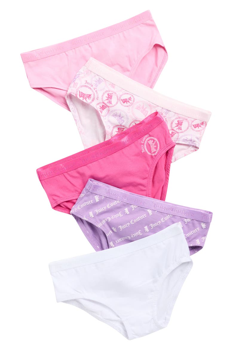 Kids' Assorted 5-Pack Stretch Cotton Bikini Briefs, Main, color, ROSE/WHITE/ICE/PINK/DOG STAMP