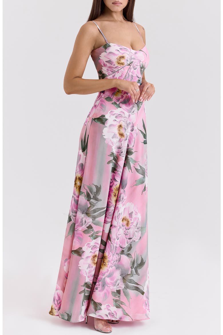 Seren Blush Sheer Lace-Up Back Gown, Alternate, color, PINK FLORAL